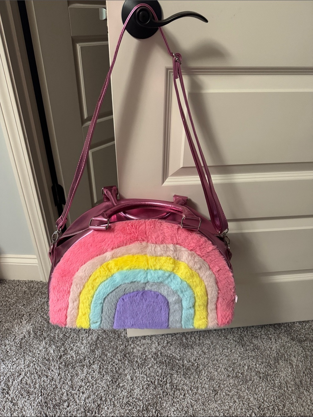 Plush Rainbow Dome Crossbody Bag - Pink